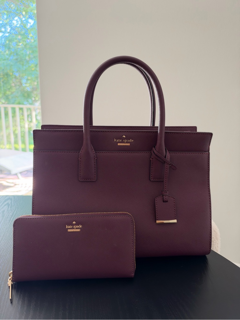 kate spade Burgundy Saffiano Satchel with Zip-Around Wallet